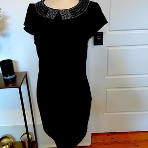 Ellen Tracy Beaded Peter Pan Collar Shift Cocktail Dress